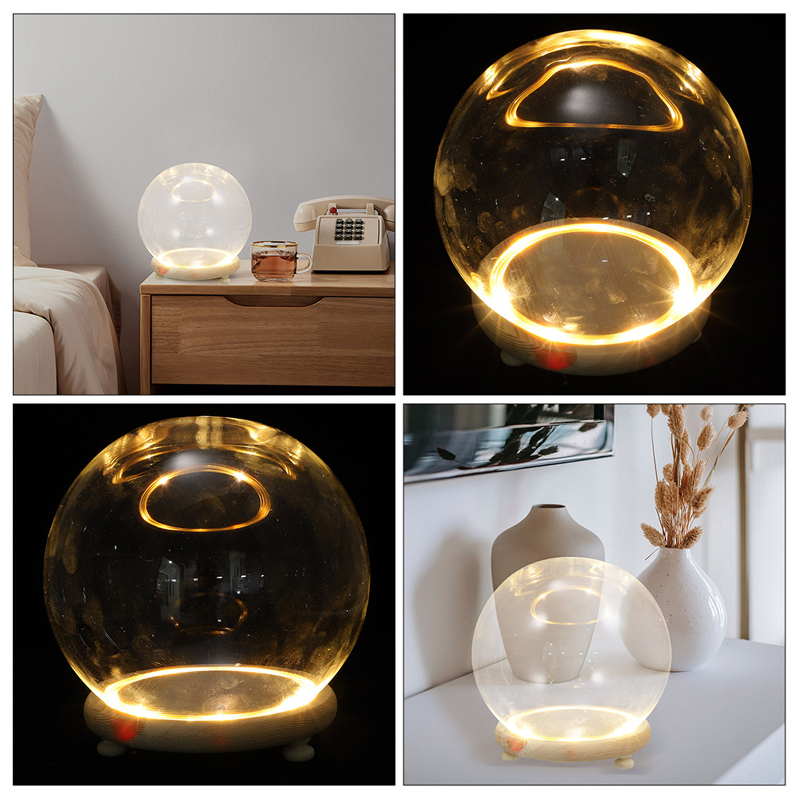 Plastic Dome Clear - Ahşap Tabanlı Cam Kapak, Kurutulmuş Çiçek